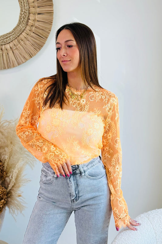 Top Dentelle Manches Longues Brida Orange Fluo