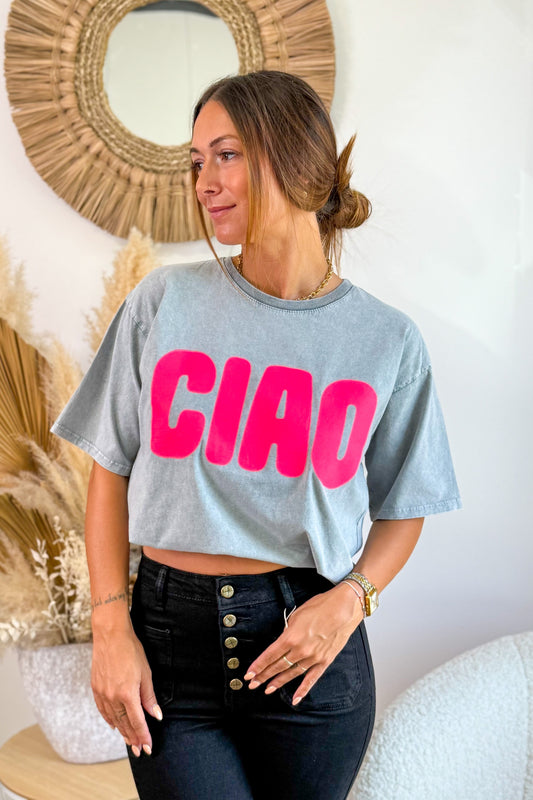 T-Shirt "Ciao" Gris Délavé
