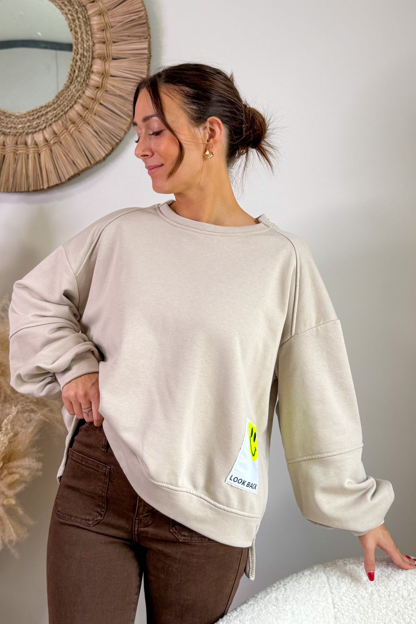 Sweat "Look Back" Beige/Jaune