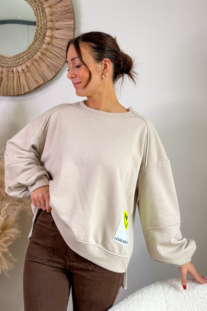 Sweat "Look Back" Beige/Jaune