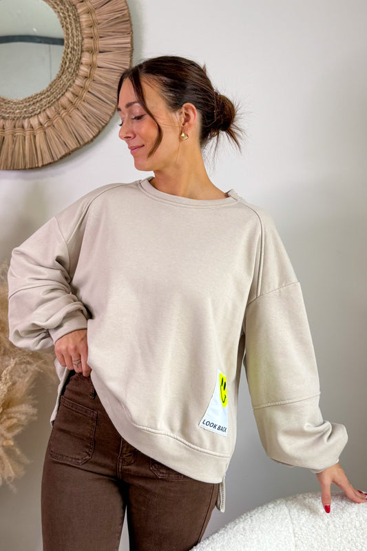 Sweat "Look Back" Beige/Jaune