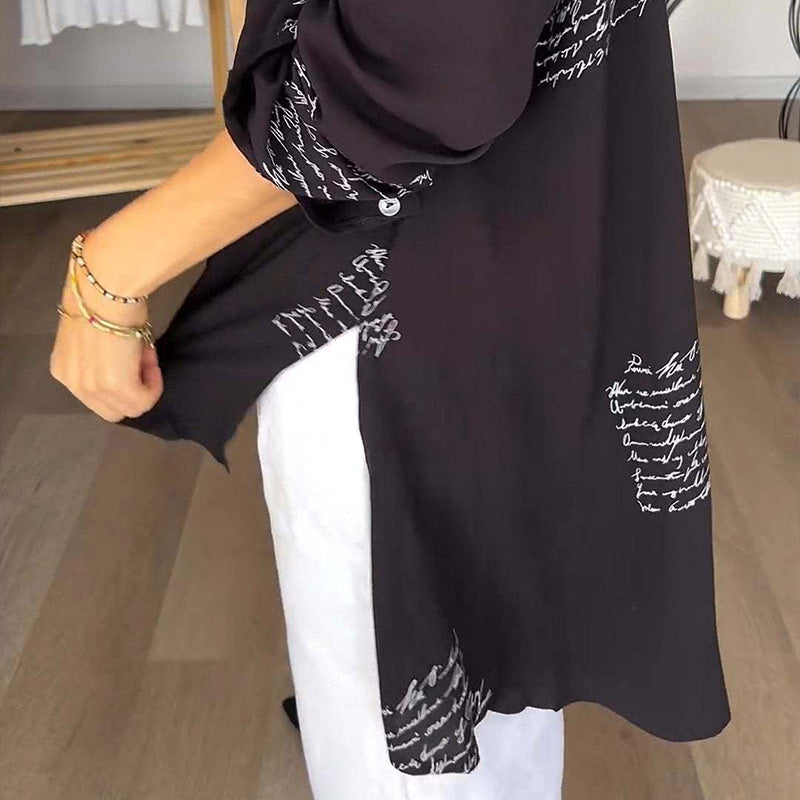 Chemise à manches longues avec col à revers et imprimé tendance pour femmes