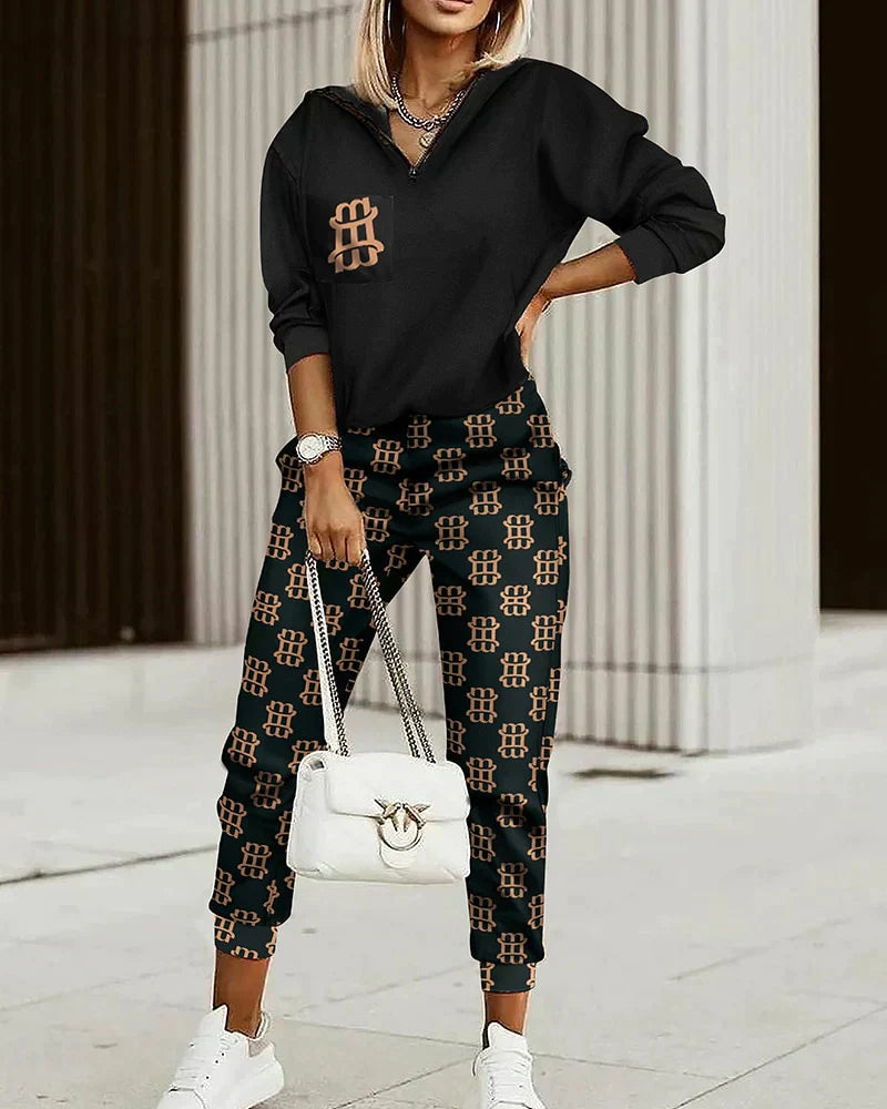 Ensemble Confort Chic à Pull Col V et Pantalone pour Femme