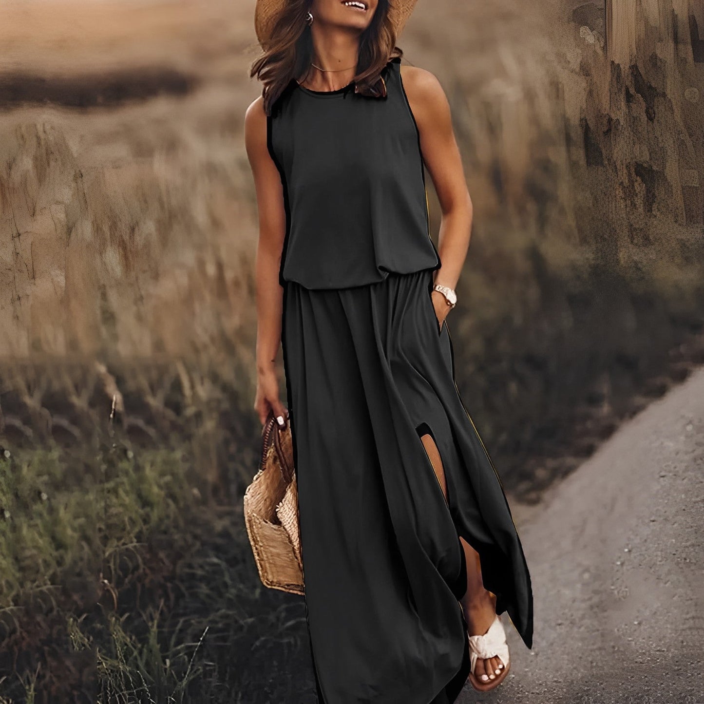 Robe Chic Rétro Sans Manches Fendue
