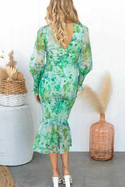 Robe Elegante Midi Fleurie Col V Femme