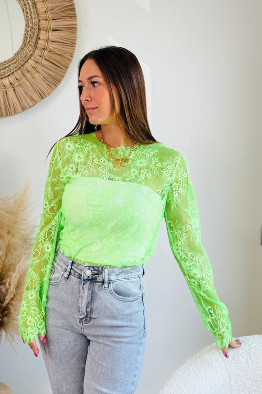 Top Dentelle Manches Longues Brida Vert Fluo