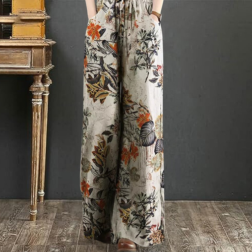 Pantalon large élégant avec imprimé floral