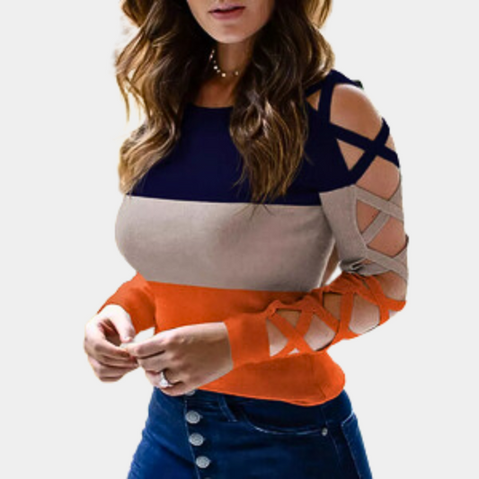 Blouse à Col Oval Élégant et Manches Croisées Pour Femme