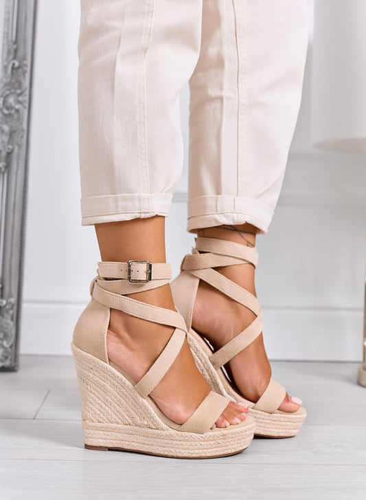 Sandales espadrilles à semelle compensée et brides croisées