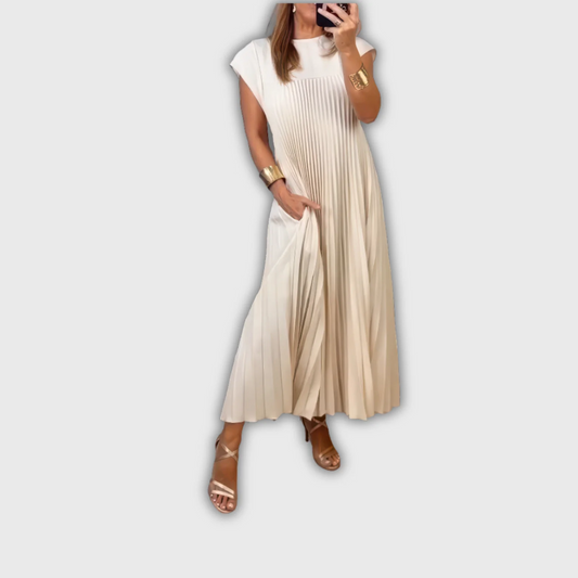 Robe Unie Plissée Sans Manches