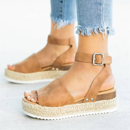 Sandales Compensées Tendance en Cuir avec Boucles Femme