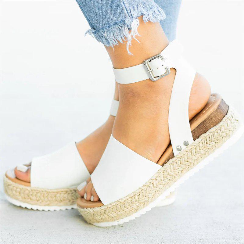 Sandales Compensées Tendance en Cuir avec Boucles Femme