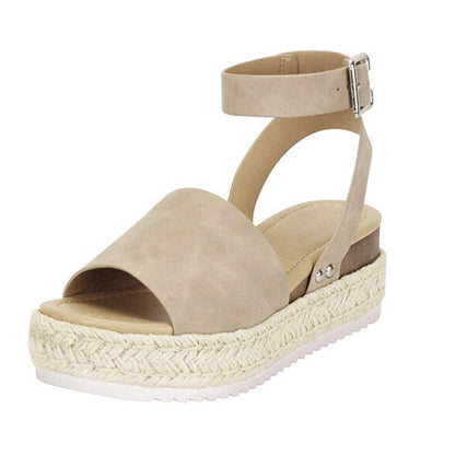 Sandales Compensées Tendance en Cuir avec Boucles Femme