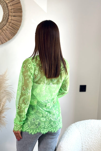 Top Dentelle Manches Longues Brida Vert Fluo