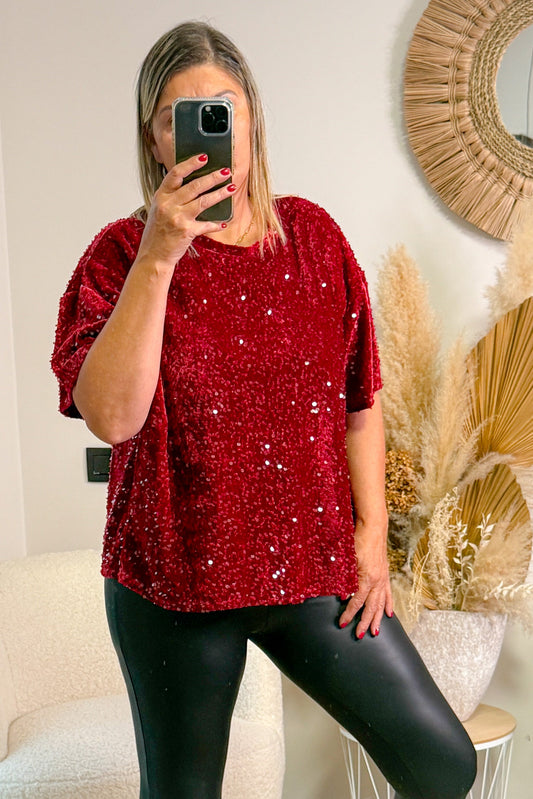 Top Brista Bordeaux à Sequins Transparents GT