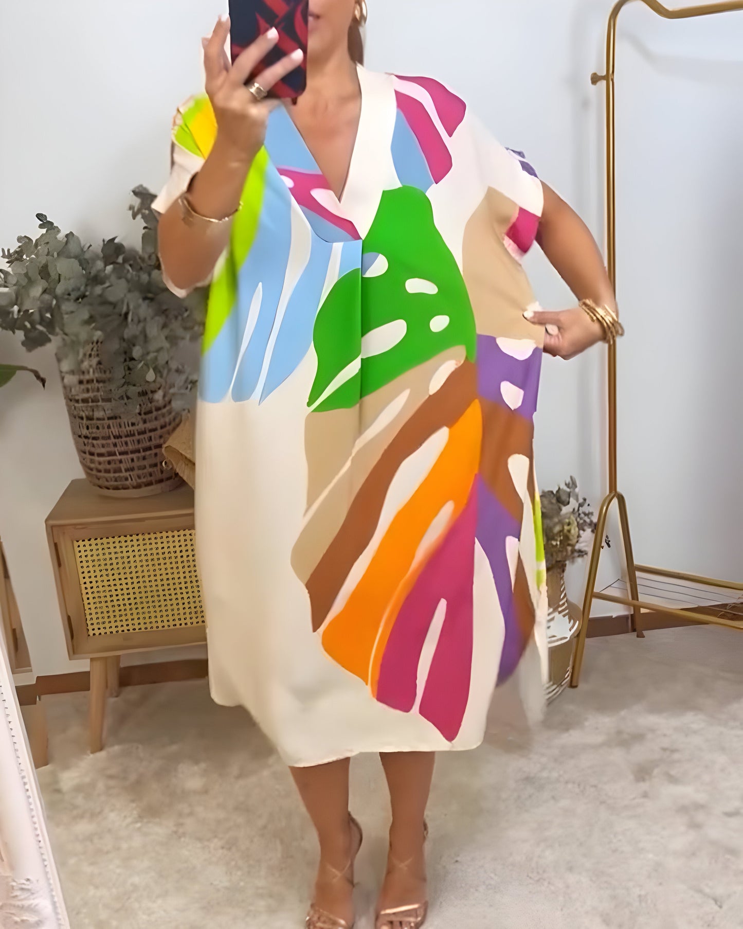 Nerissa™ - Robe décontractée à imprimé feuillage coloré pour un style frais et naturel