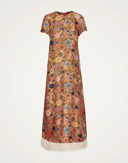 Robe à imprimé floral et plumes