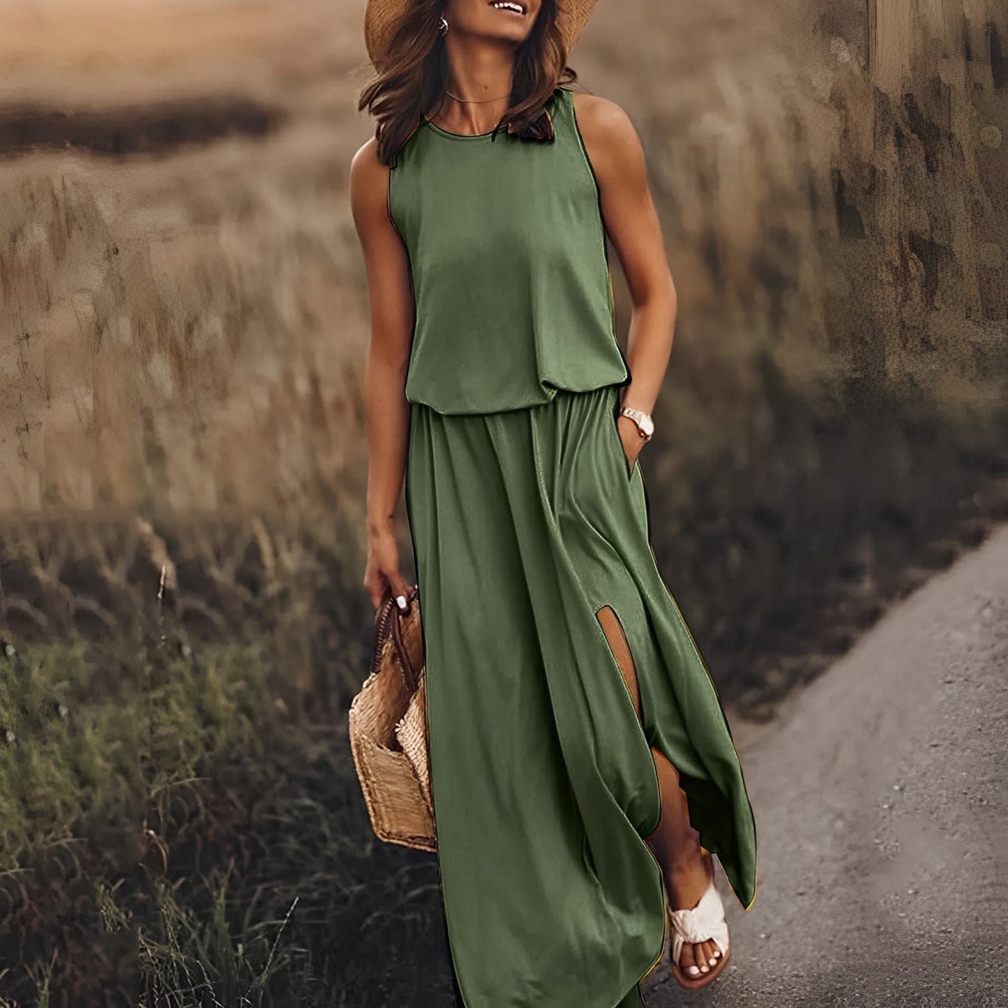 Robe Chic Rétro Sans Manches Fendue