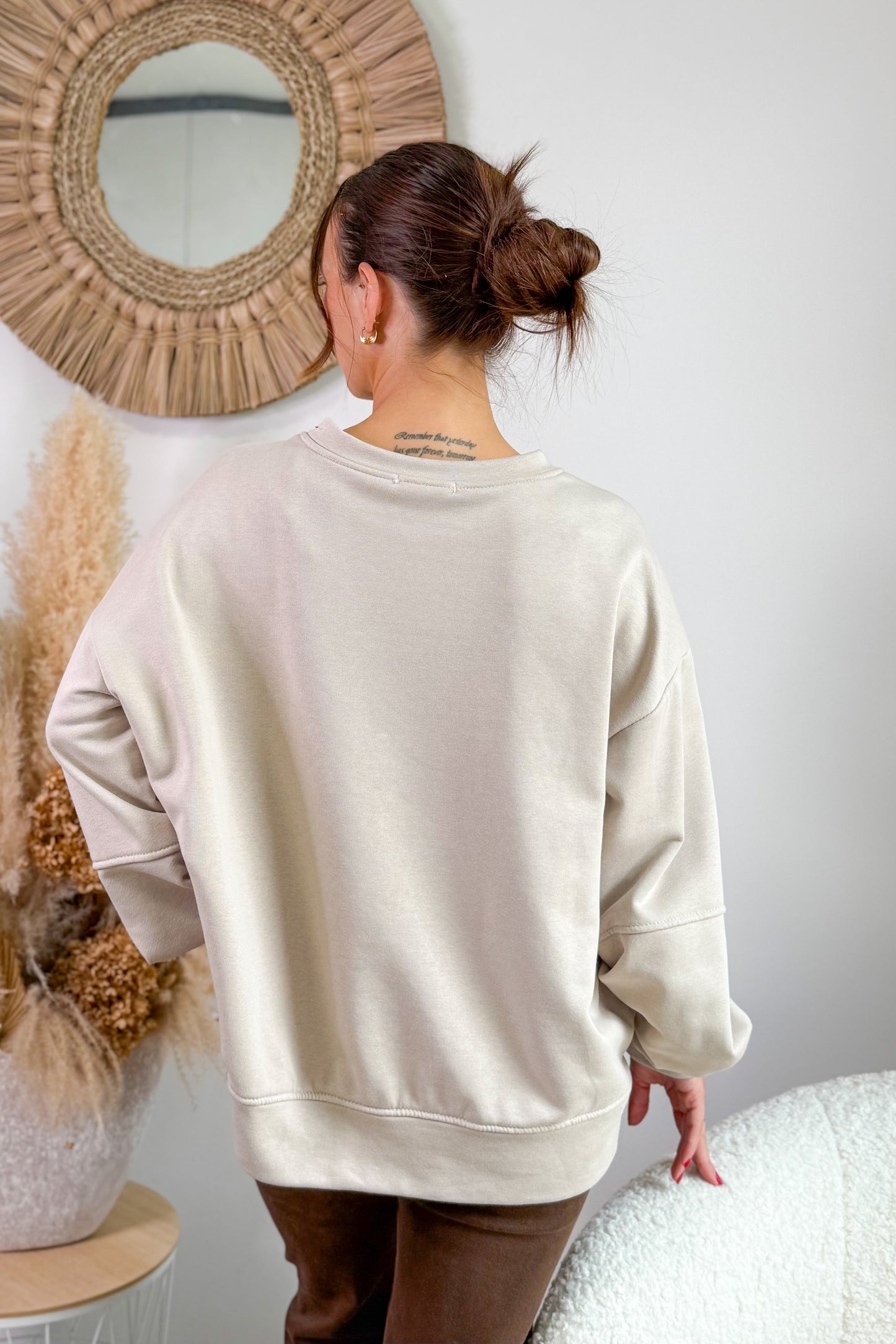 Sweat "Look Back" Beige/Jaune