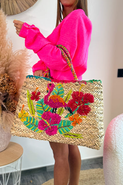 Sac En Paille Flamand Rose Multi