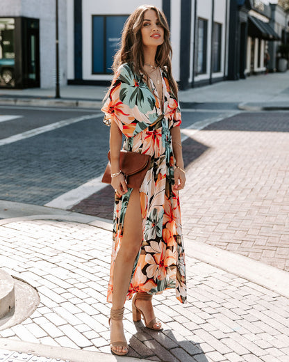 Robe Longue Florale Gracieuse Col V Pour Femme