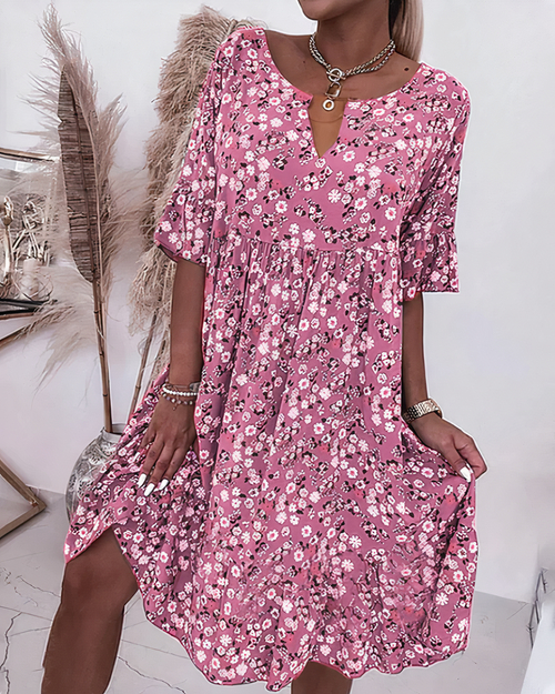 Robe à fleurs été femme, genou, demi-manches, élégante et confortable