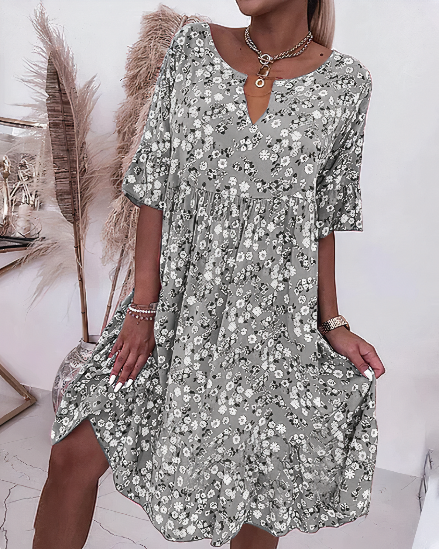 Robe à fleurs été femme, genou, demi-manches, élégante et confortable