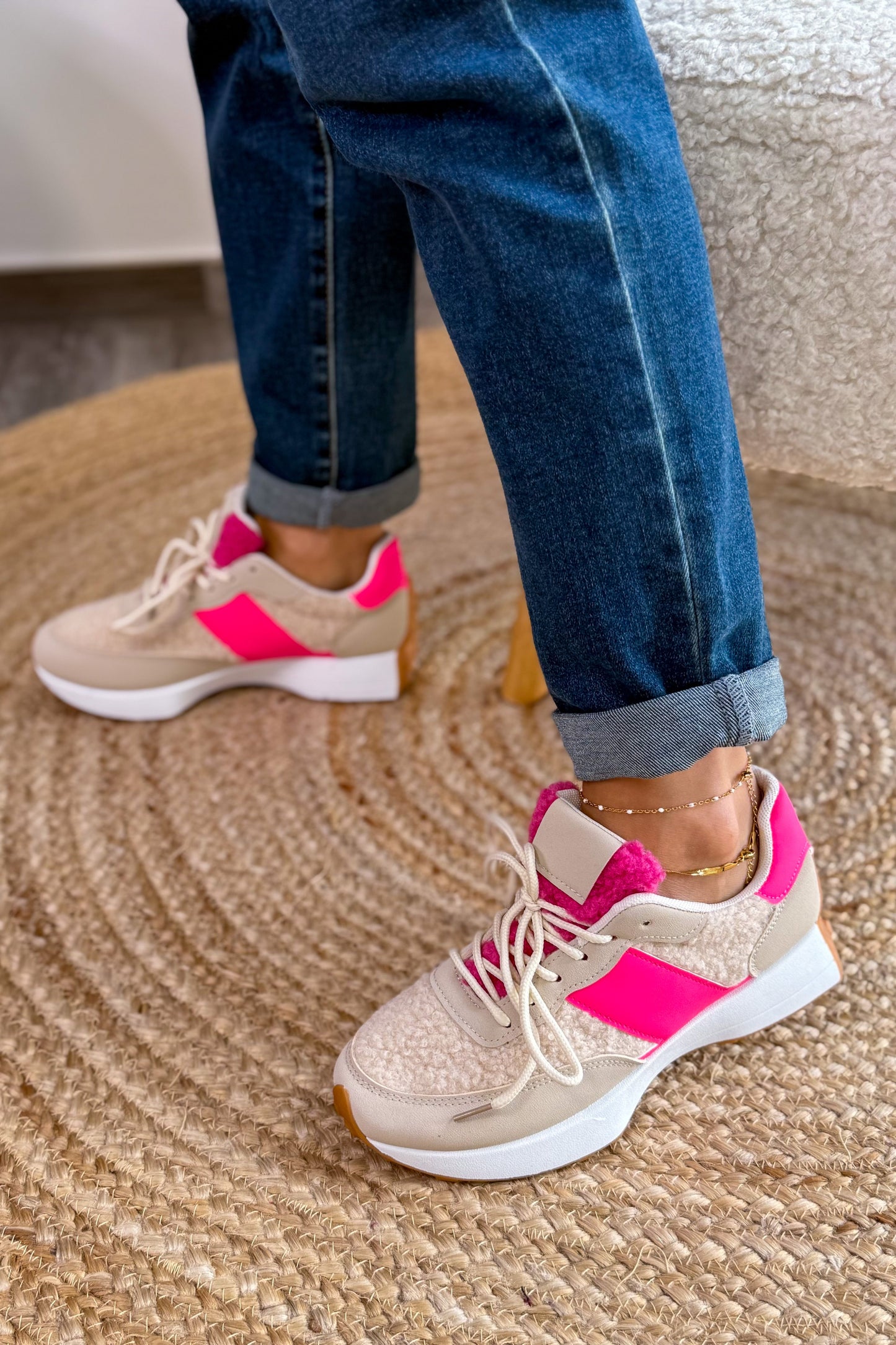 Basket Sylviana Beige/Rose Fluo