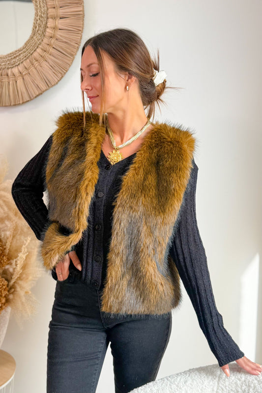 Gilet Fausse Fourrure Brun