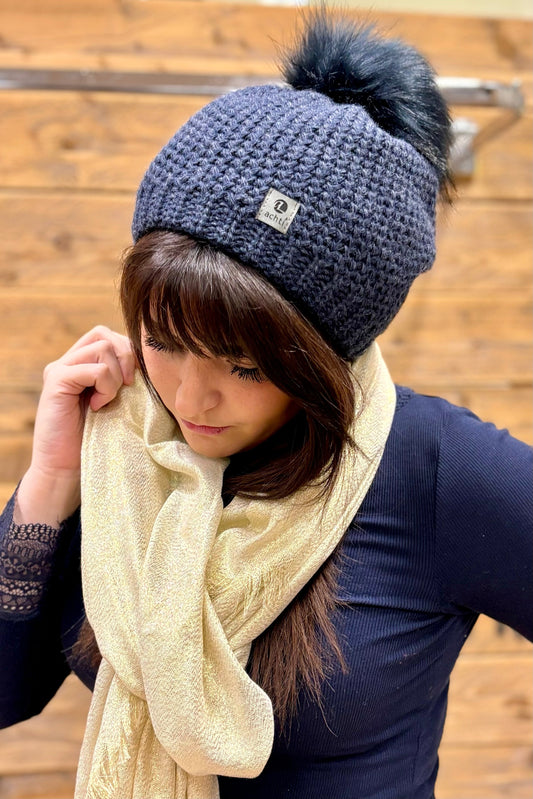 Bonnet à pompon Crystal Bleu Marine