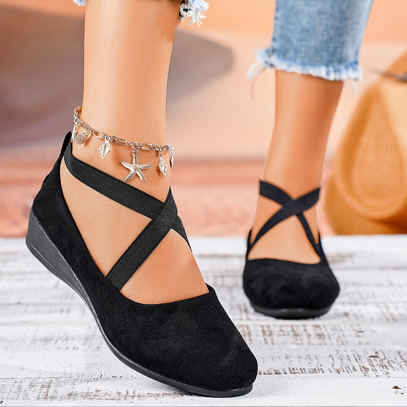 Chaussures à Talon Compensé Fermées en Daim Luxueux pour Femme