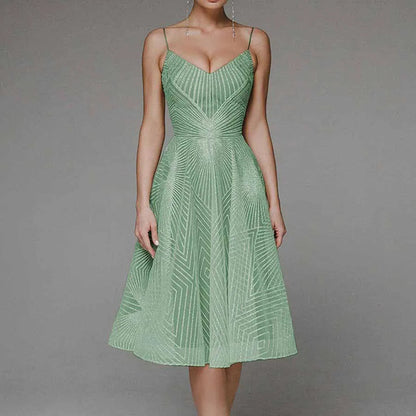 Robe Sans Manches Dos Nu À Encolure V Éblouissante Femme
