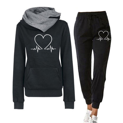 Ensemble Sweat à Capuche et Jogging à Motif Cœur pour Femmes