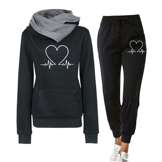Ensemble Sweat à Capuche et Jogging à Motif Cœur pour Femmes