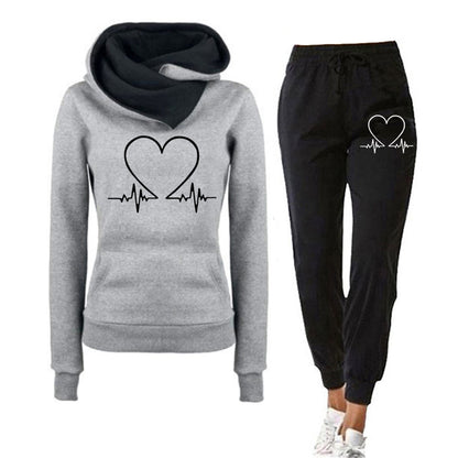 Ensemble Sweat à Capuche et Jogging à Motif Cœur pour Femmes