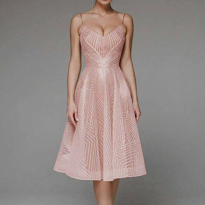 Robe Sans Manches Dos Nu À Encolure V Éblouissante Femme