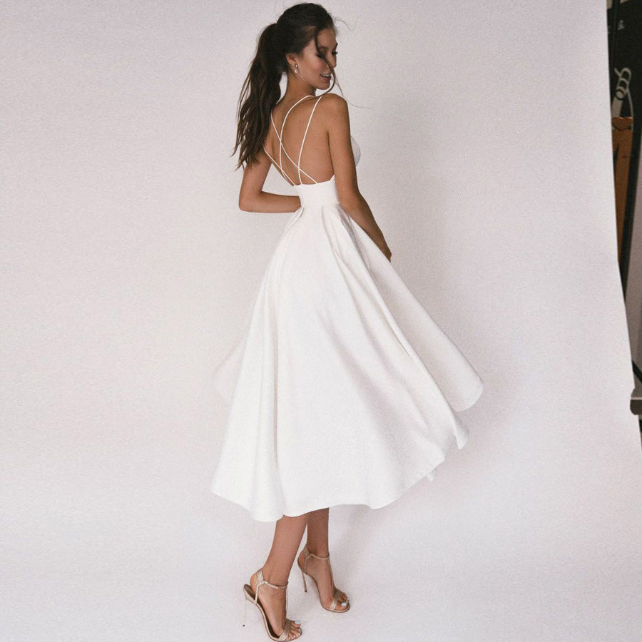 Robe Midi Évasée Sans Manches À Col V Sophistiquée Femme