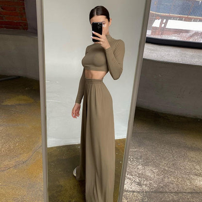 Ensemble Lounge Haut Cropped à Manches Longues et Pantalon Maxi Pour Femme