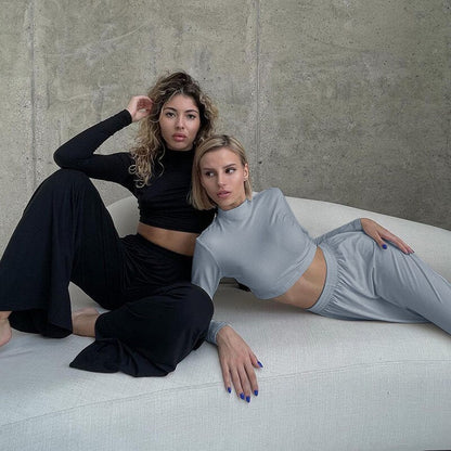 Ensemble Lounge Haut Cropped à Manches Longues et Pantalon Maxi Pour Femme