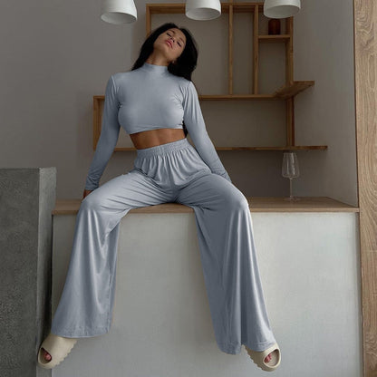 Ensemble Lounge Haut Cropped à Manches Longues et Pantalon Maxi Pour Femme