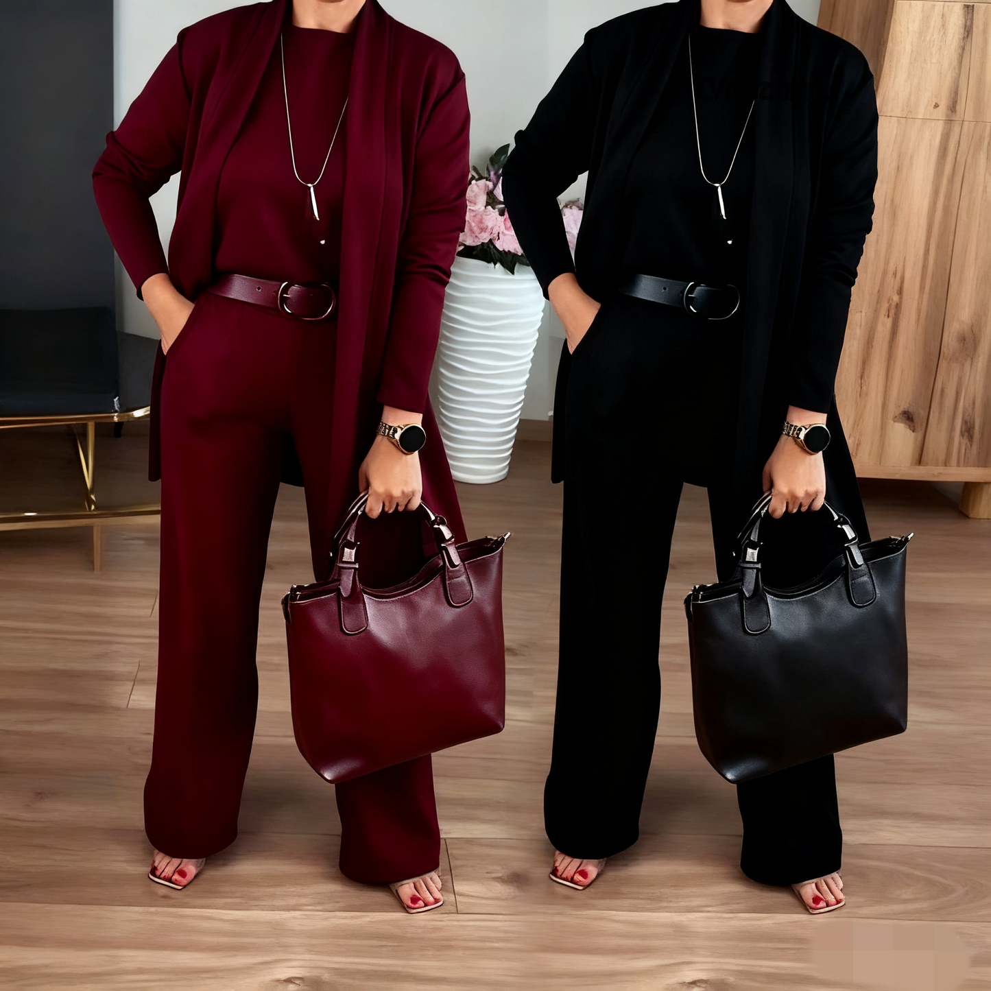 Erisandra™ - Ensemble 3 pièces élégant avec cardigan long, top et pantalon