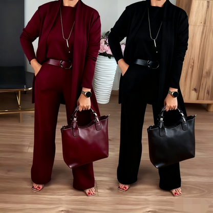 Erisandra™ - Ensemble 3 pièces élégant avec cardigan long, top et pantalon