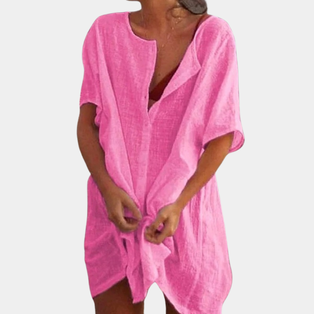 Robe d'Été Ample Fluide Légère Chic Col V Femme