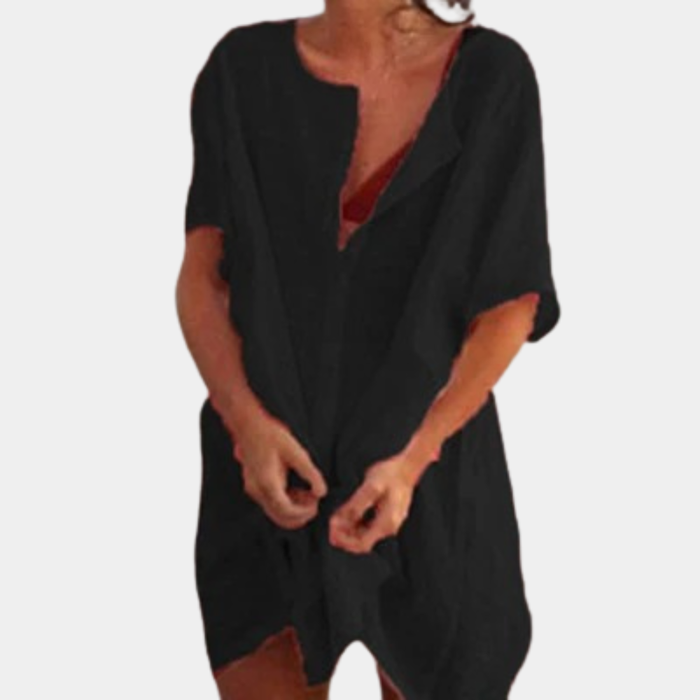 Robe d'Été Ample Fluide Légère Chic Col V Femme