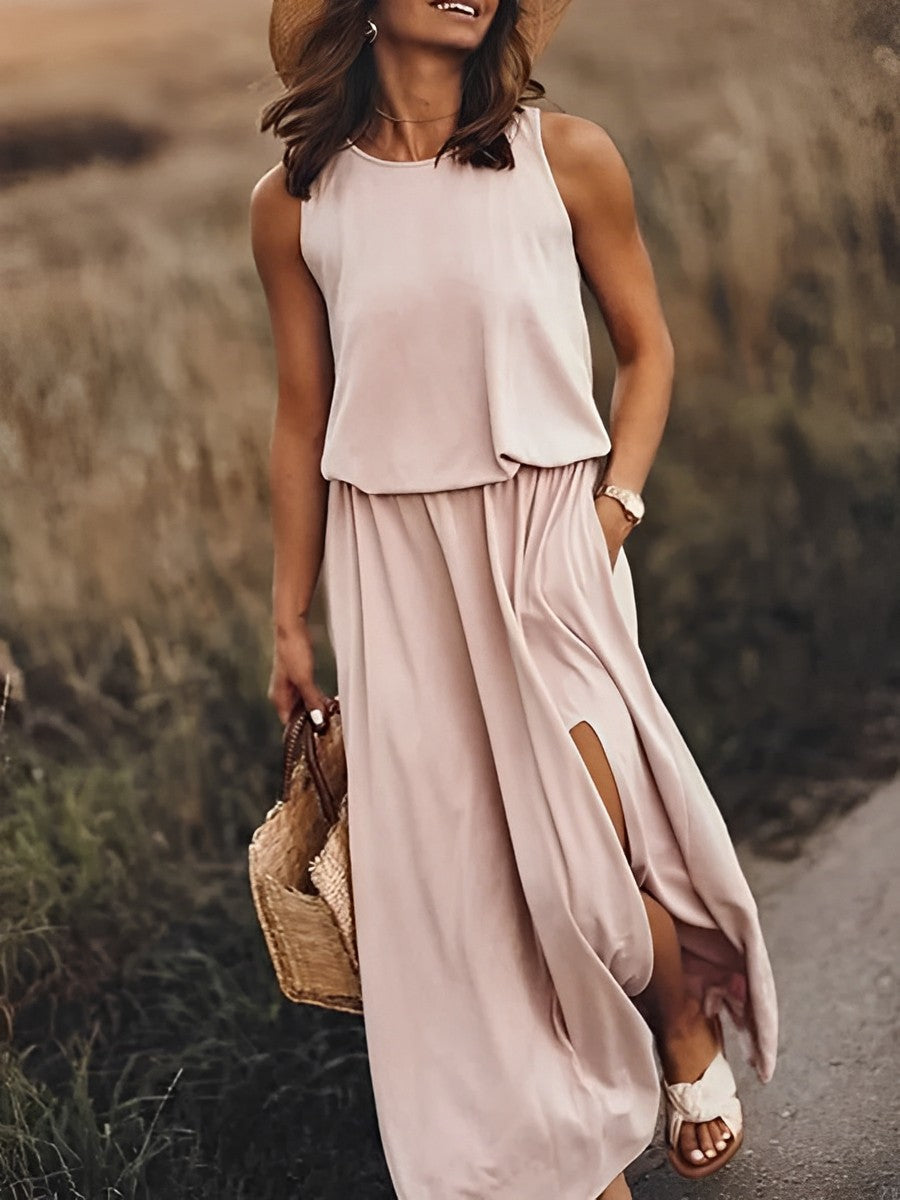 Robe Chic Rétro Sans Manches Fendue