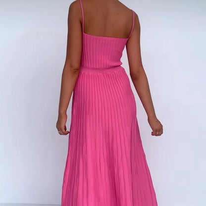 Robe Midi Plissée Noire sans Manches – Taille Haute pour Femme, Chic