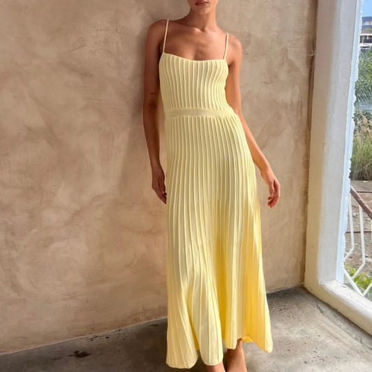 Robe Midi Plissée Noire sans Manches – Taille Haute pour Femme, Chic
