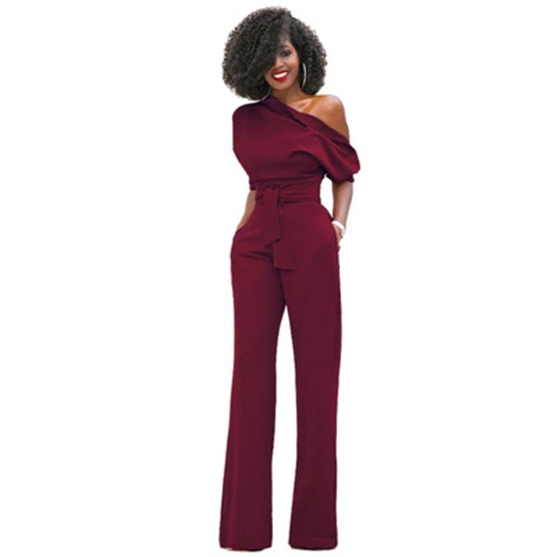 Combinaison Asymétrique Chic avec Ceinture pour Femme