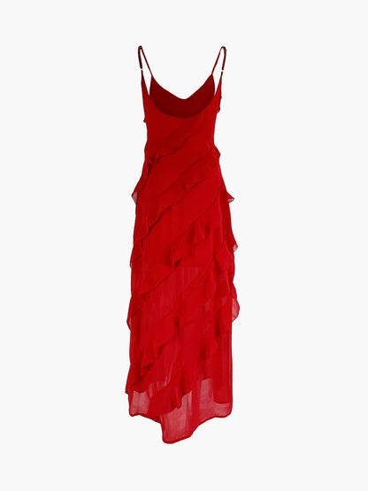 Robe Sans Manches Fluide Femme Avec Volants Superposés