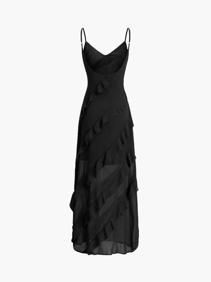 Robe Sans Manches Fluide Femme Avec Volants Superposés